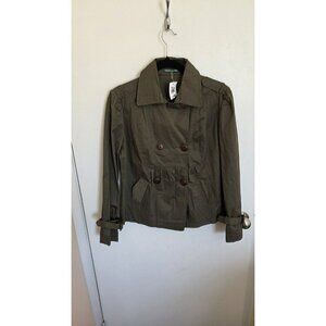 Right In Two Military Jacket Buttons Womens Large Faux Pocket NWT Green Grunge